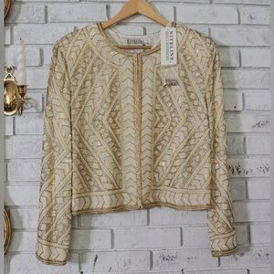 Vintage Niteline By Della Roufogali Beige Embellished Jacket, 100% silk Size XL